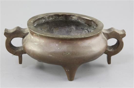 A Chinese bronze ding censer, probably 19th century, width 23.5cm